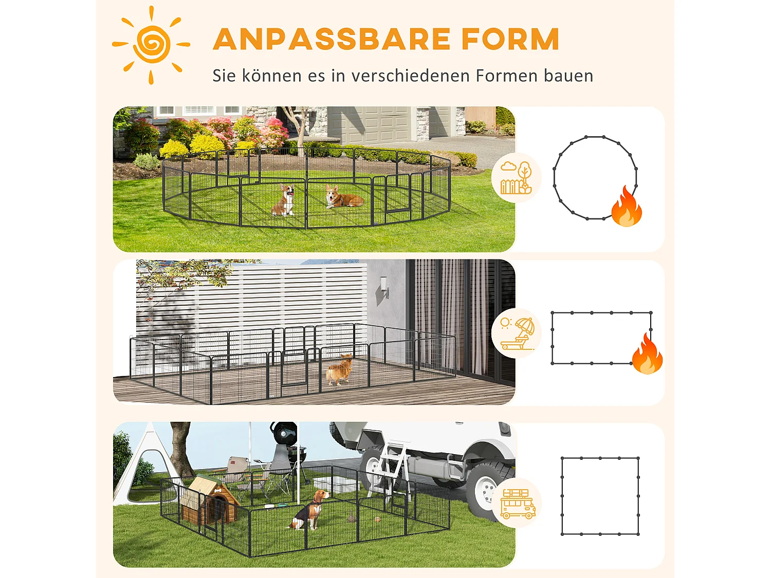 Modulaire puppyren, 16 segmenten met 2 deuren, staal, grijs (80x1,5x60 cm)