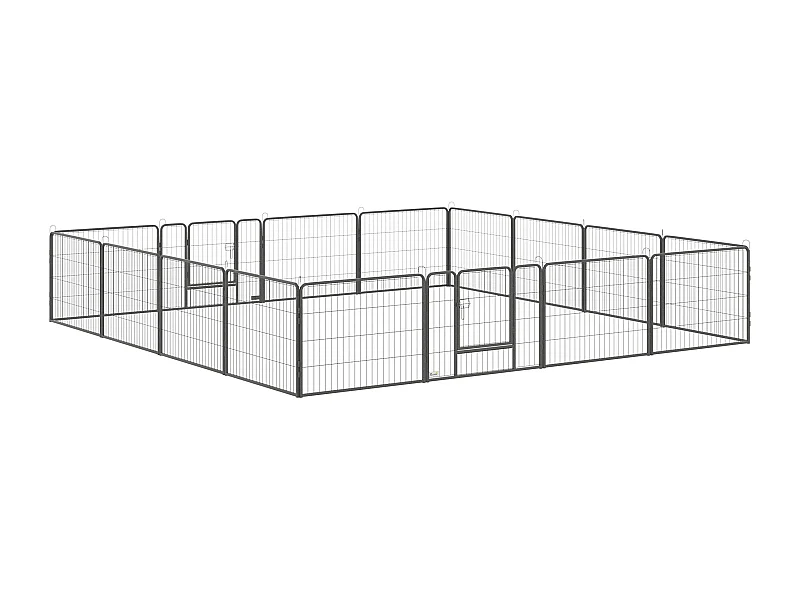 Corral modular para cachorros, 16 segmentos con 2 puertas, acero, gris (80x1,5x60 cm)
