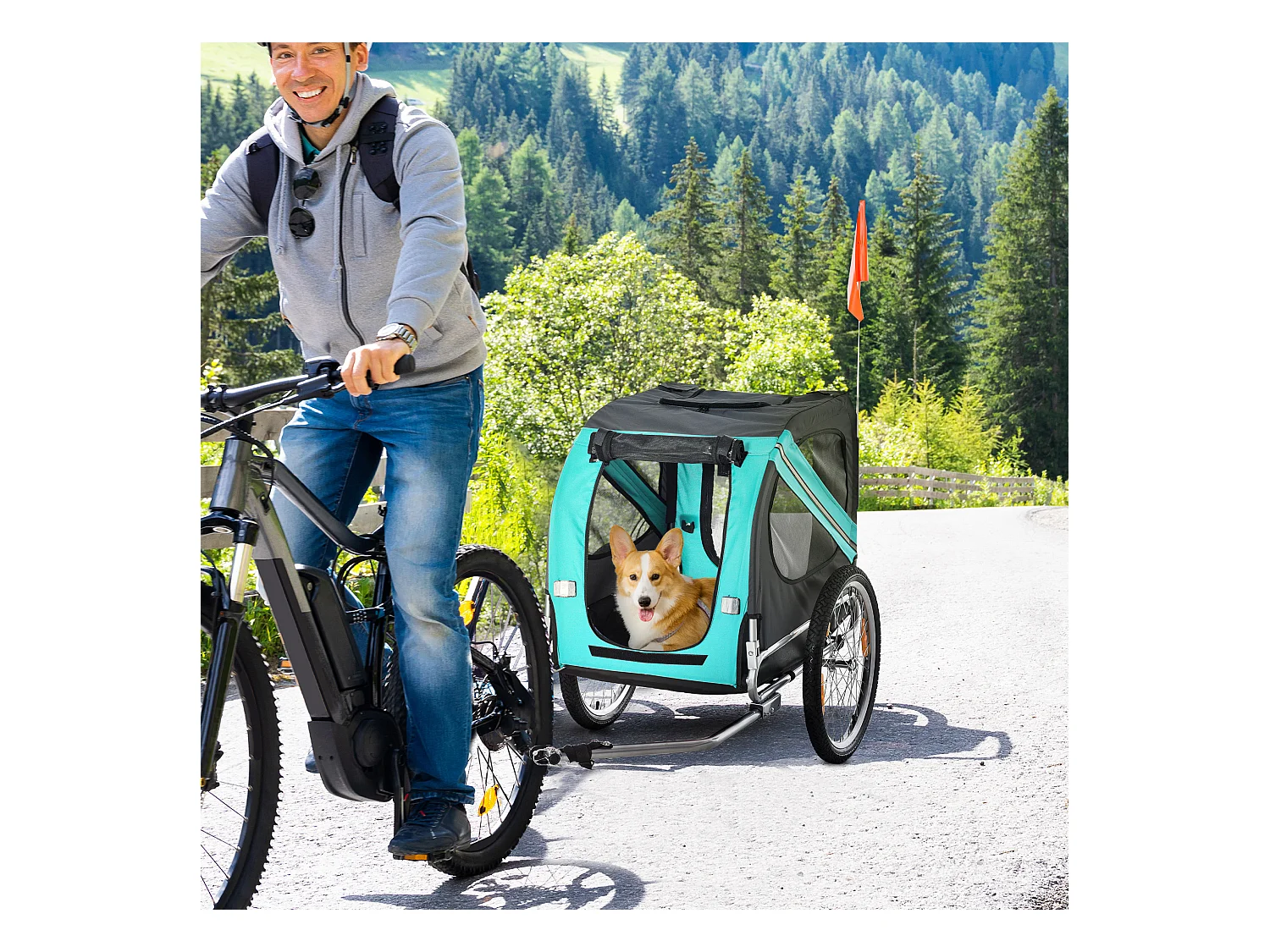 Remorque pour chien, pratique et sécurisée, tissu Oxford imperméable, aérée, grise (130x73x90cm)