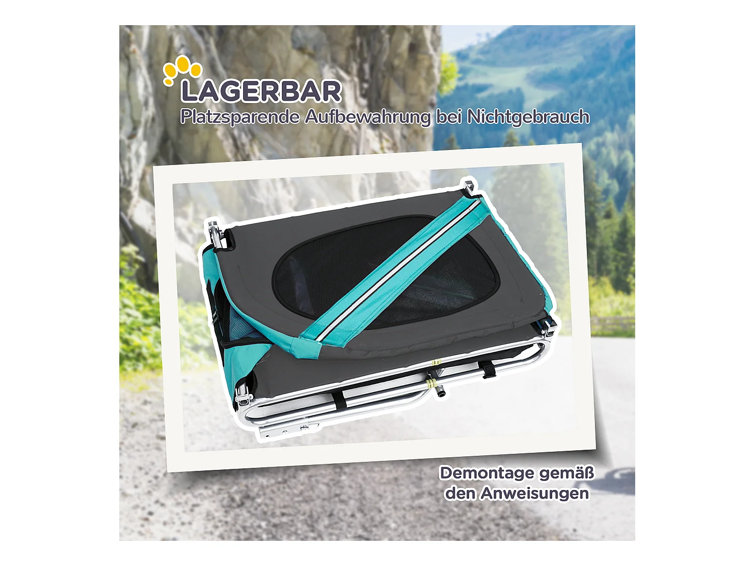 Remorque pour chien, pratique et sécurisée, tissu Oxford imperméable, aérée, grise (130x73x90cm)