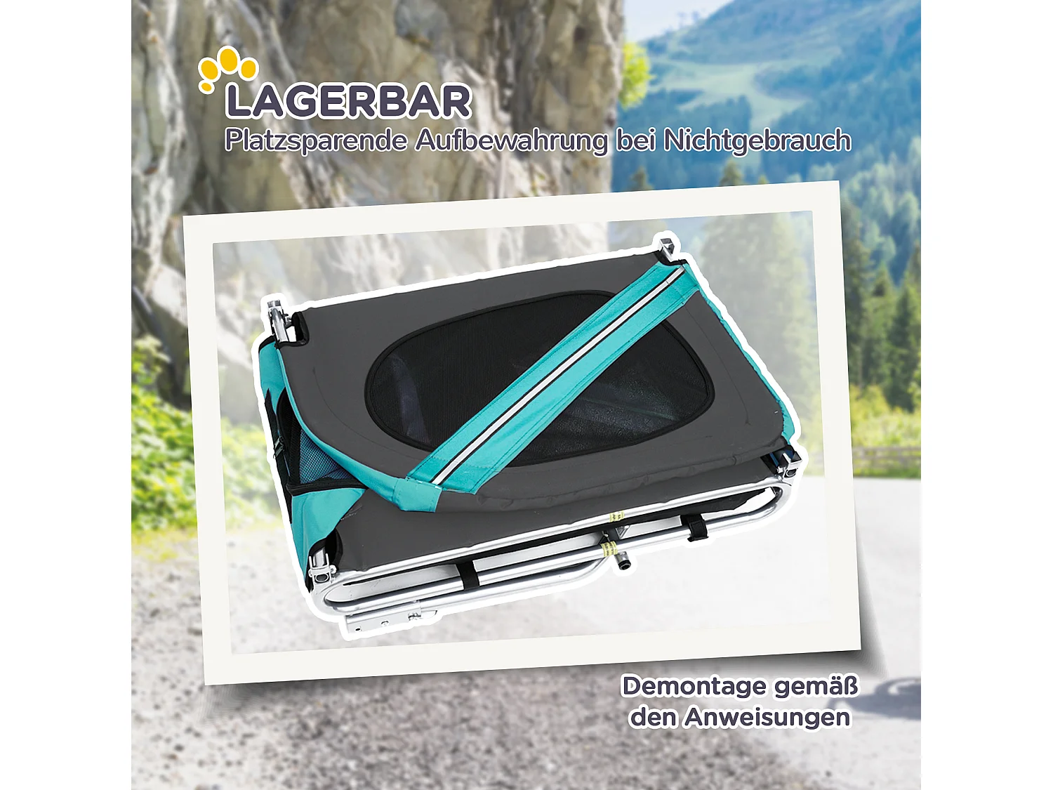 Remorque pour chien, pratique et sécurisée, tissu Oxford imperméable, aérée, grise (130x73x90cm)