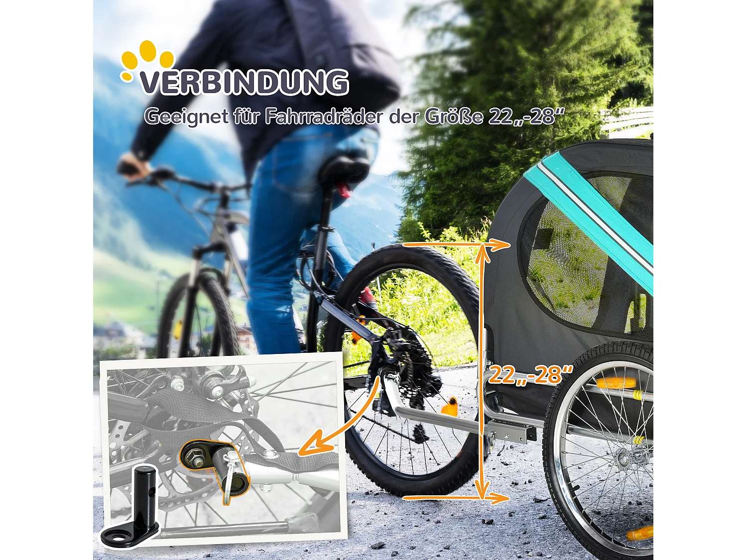 Remorque pour chien, pratique et sécurisée, tissu Oxford imperméable, aérée, grise (130x73x90cm)