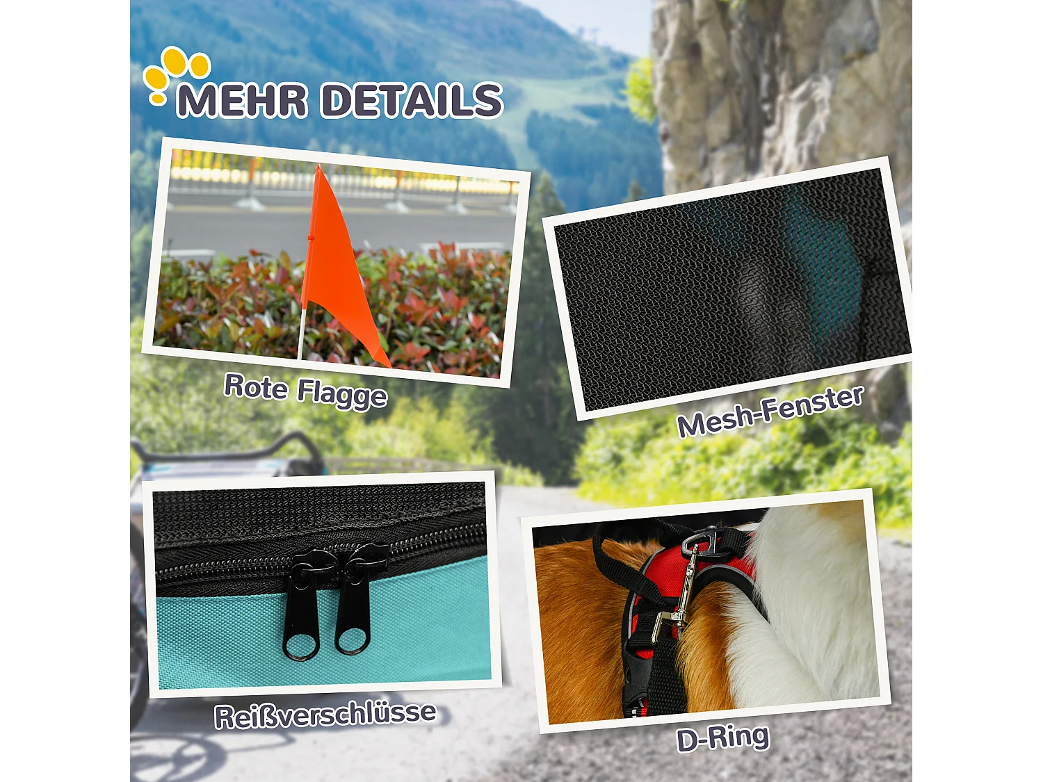 Remorque pour chien, pratique et sécurisée, tissu Oxford imperméable, aérée, grise (130x73x90cm)