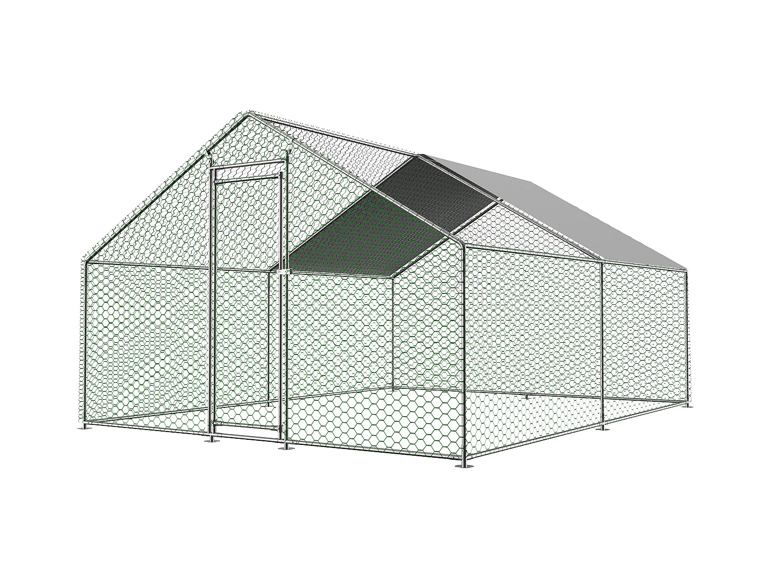 Enclos extérieur volailles/animaux, métal, bâche PE imperméable, serrure, argenté (300x400x200cm)