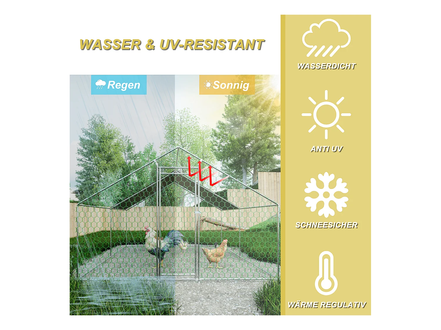 Enclos extérieur volailles/animaux, métal, bâche PE imperméable, serrure, argenté (300x400x200cm)