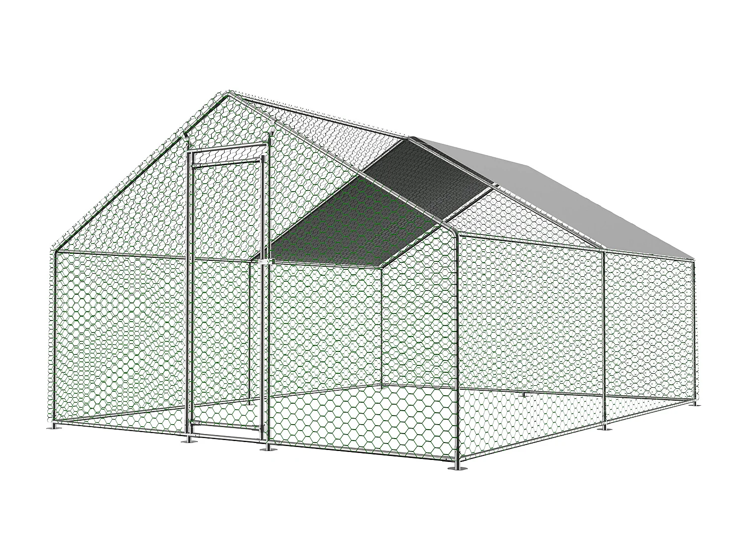 Enclos extérieur volailles/animaux, métal, bâche PE imperméable, serrure, argenté (300x400x200cm)