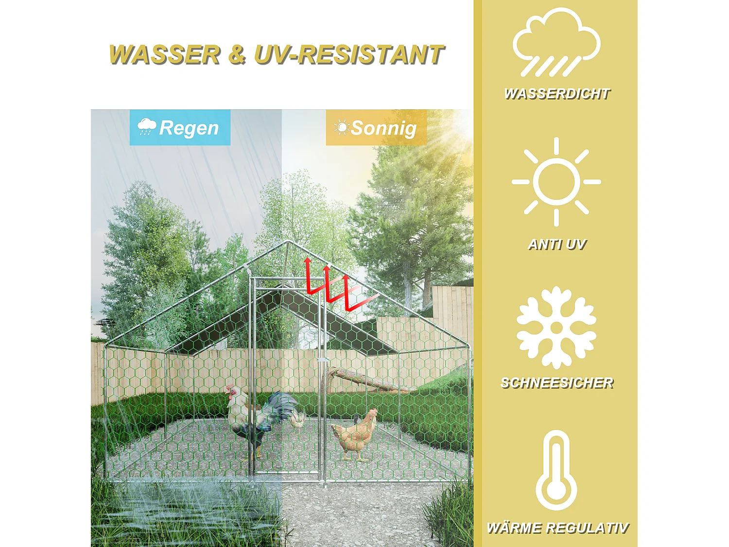 Enclos extérieur volailles/animaux, métal, bâche PE imperméable, serrure, argenté (300x400x200cm)