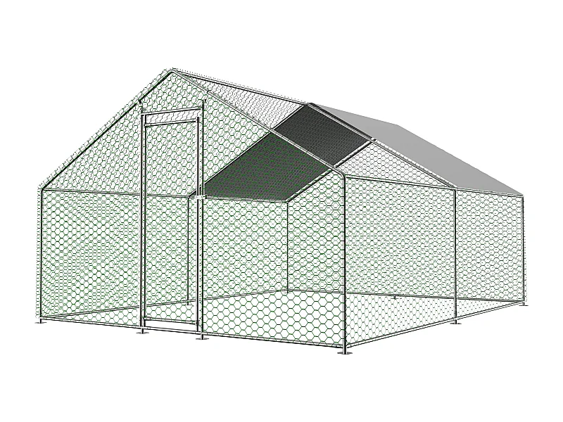 Enclos extérieur volailles/animaux, métal, bâche PE imperméable, serrure, argenté (300x400x200cm)