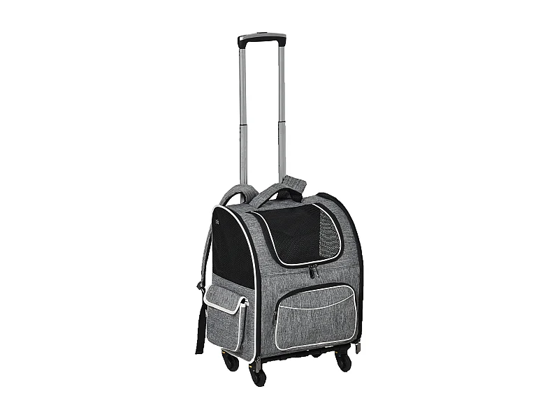 Sac de transport 2-en-1 pour chien et chat, design moderne, toile Oxford, gris, avec porte et fenêtre (43x33x51.5cm)