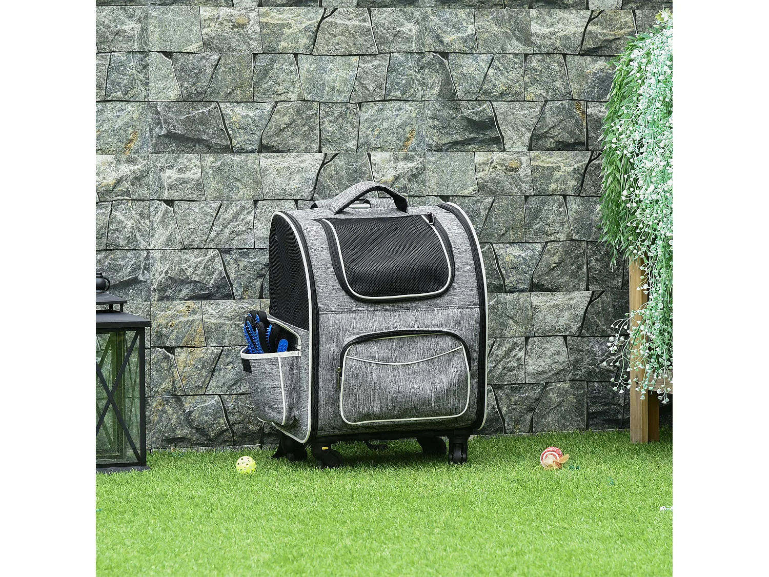 Sac de transport 2-en-1 pour chien et chat, design moderne, toile Oxford, gris, avec porte et fenêtre (43x33x51.5cm)