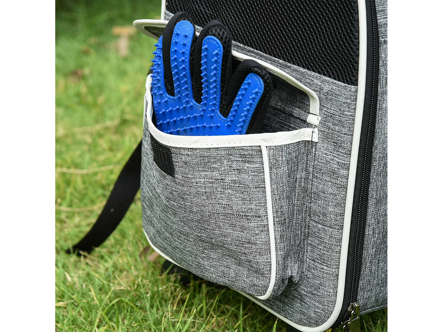 Sac de transport 2-en-1 pour chien et chat, design moderne, toile Oxford, gris, avec porte et fenêtre (43x33x51.5cm)