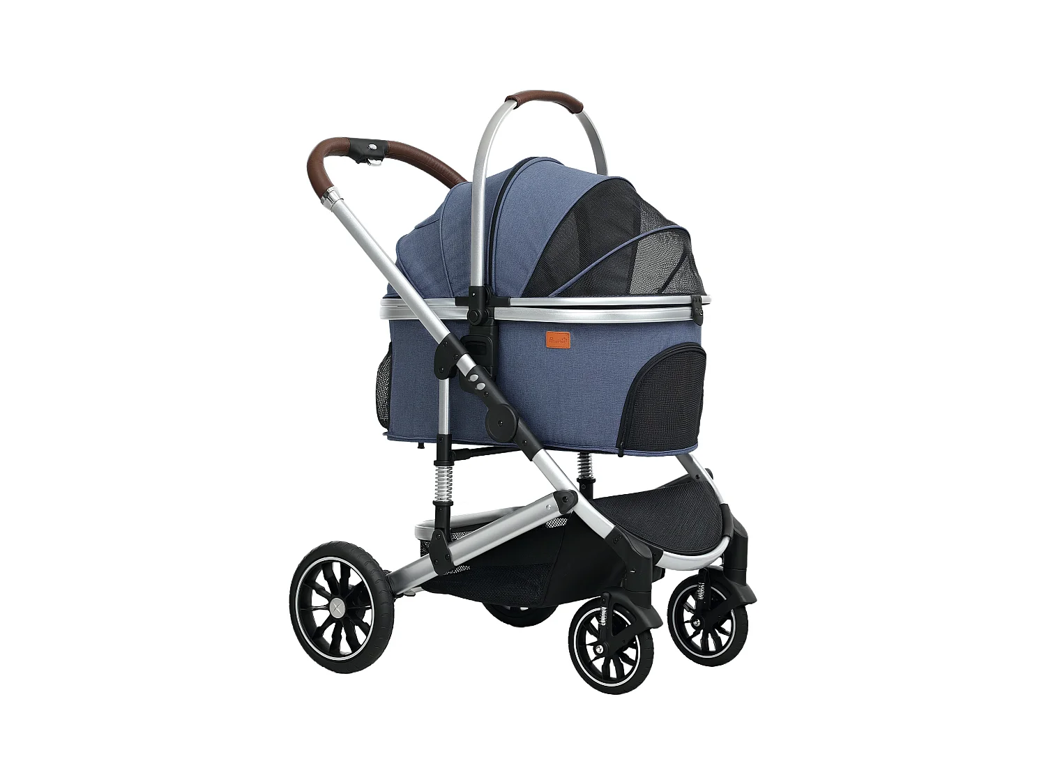 Poussette 3 en 1 pliable pour chien et chat, polyester, bleu foncé, avec coussin et rangement (83x61x103cm)