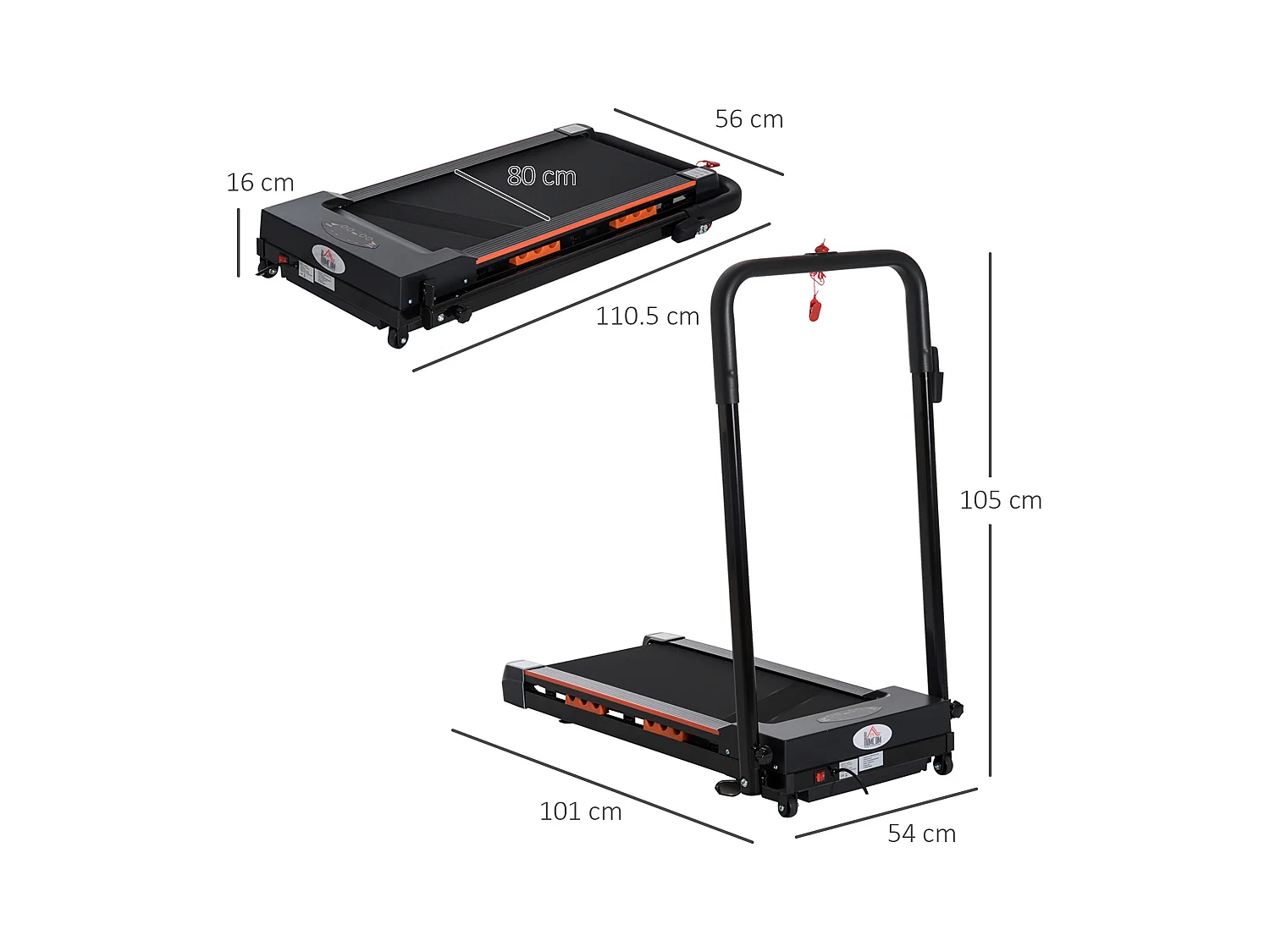 Tapis de course électrique pliable, 1-6 km/h, avec écran LCD, acier, noir (105x56x108.5 cm)
