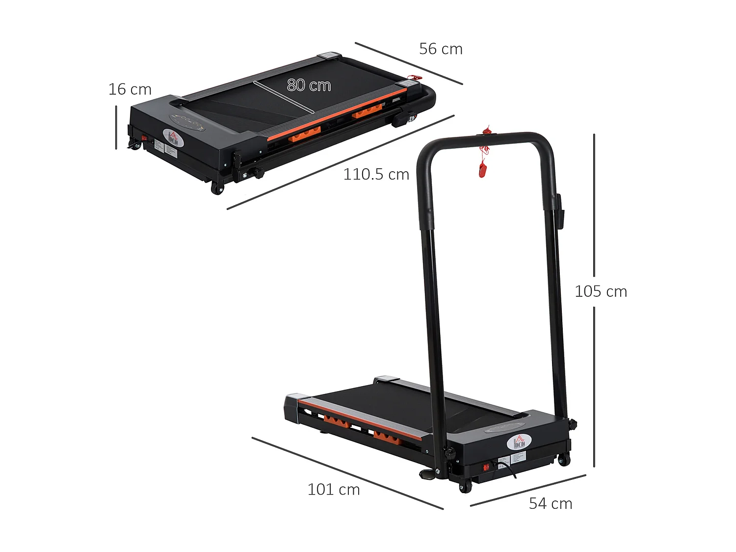 Tapis de course électrique pliable, 1-6 km/h, avec écran LCD, acier, noir (105x56x108.5 cm)