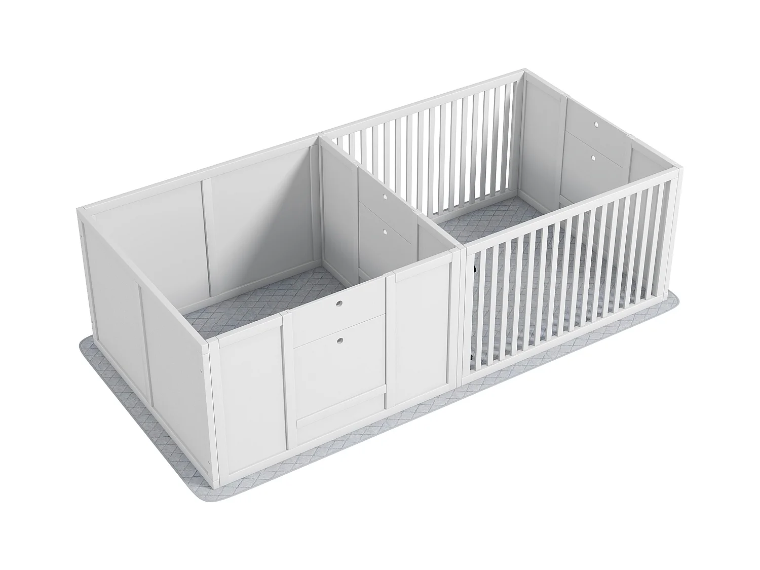 Box de mise bas pour chiots, avec coussin imperméable, porte réglable, MDF, blanc (166x80x50cm)