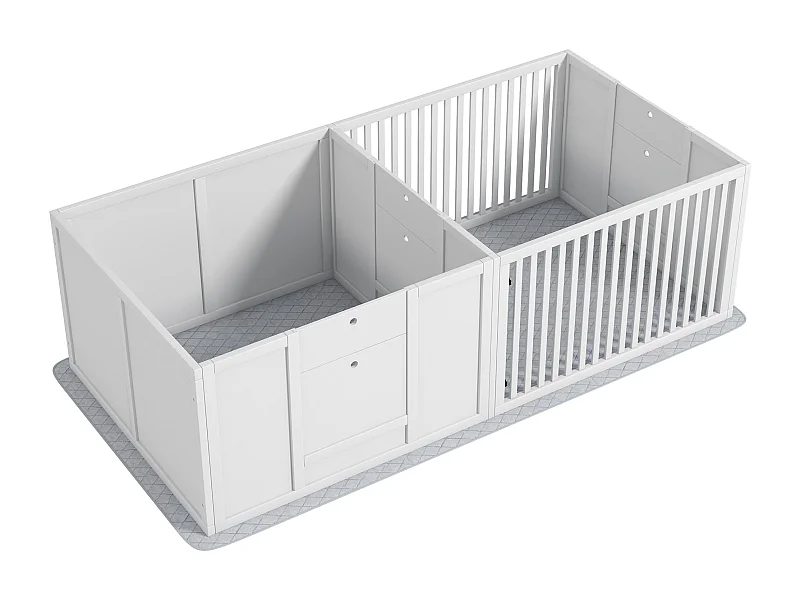 Gabbia per il parto dei cuccioli con cuscino impermeabile e porta regolabile, MDF, bianco (166x80x50cm)