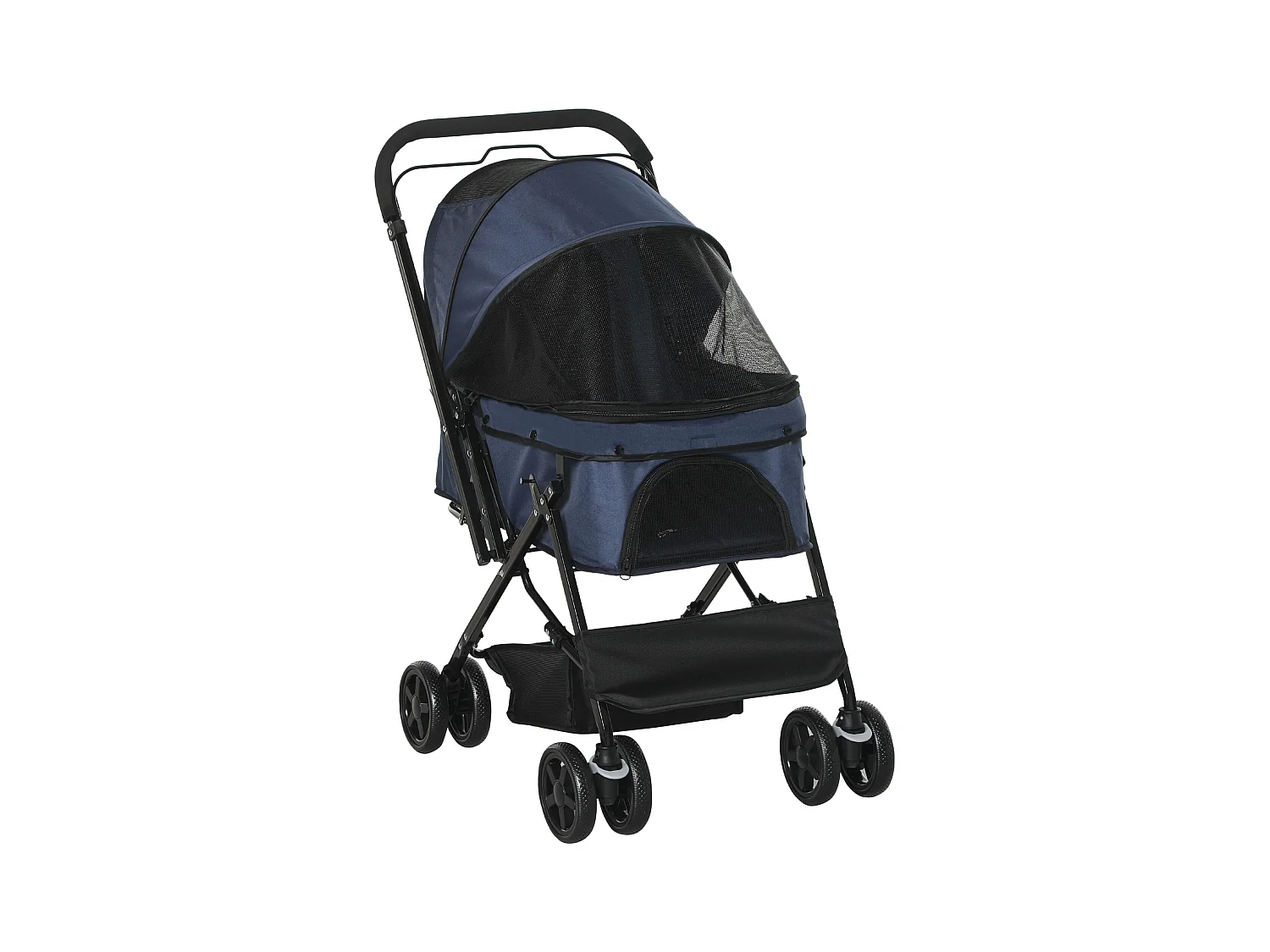 Opvouwbare honden- en kattenbuggy, duurzaam polyester, blauw, met zwenkwielen en verstelbare hoes (76,5 x 52 x 95 cm)