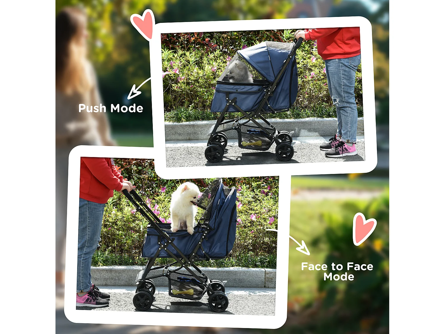 Poussette pour chien et chat pliable, polyester résistant, bleu, avec roues pivotantes et housse réglable (76.5x52x95cm)