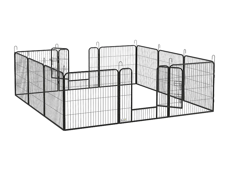 Parc pour chiots modulable, acier robuste, gris, avec 2 portes (80x80x1.5 cm)