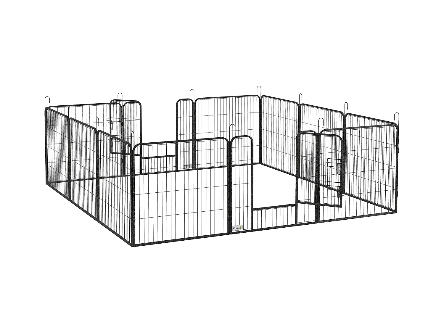 Parc pour chiots modulable, acier robuste, gris, avec 2 portes (80x80x1.5 cm)