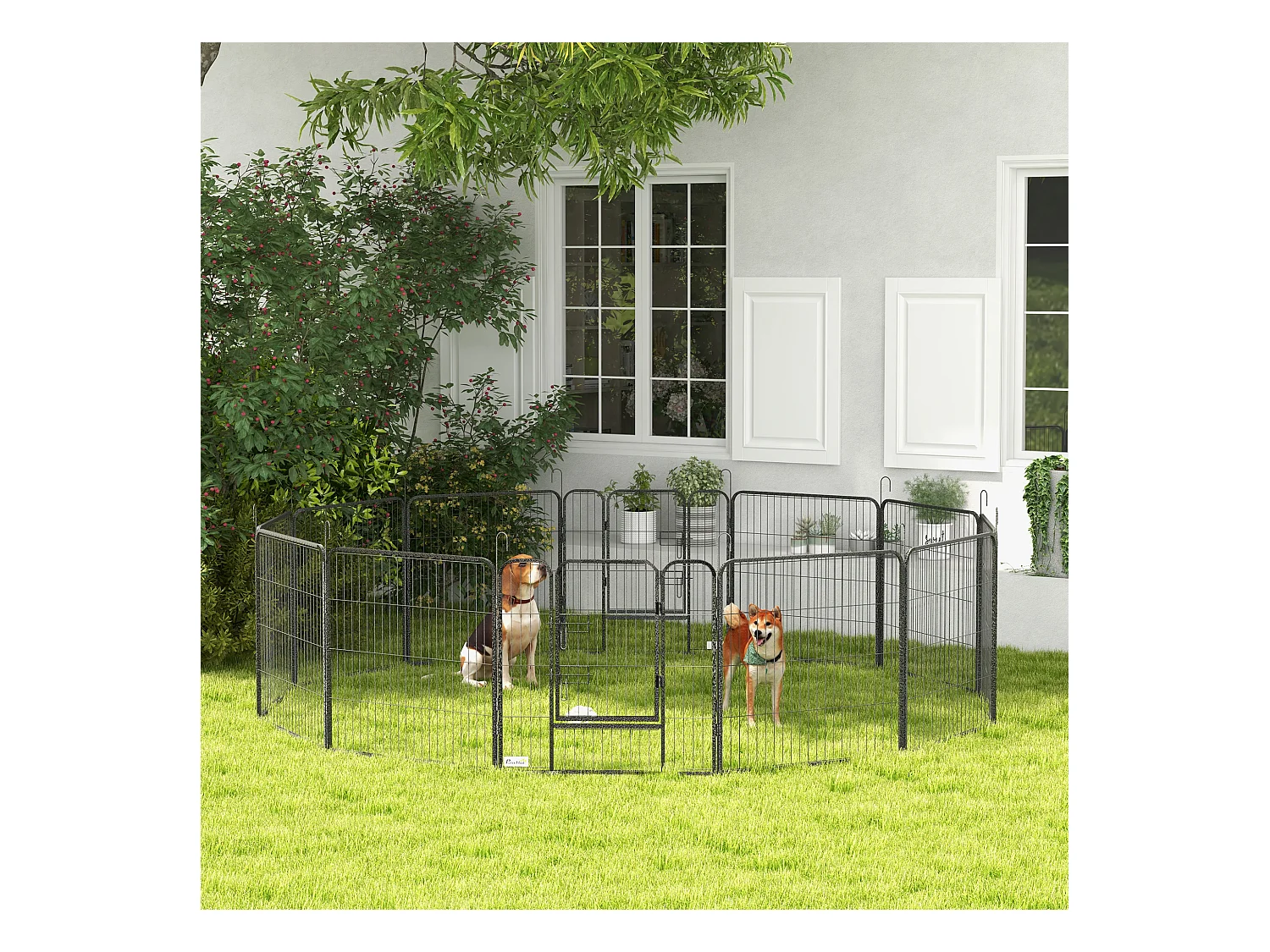 Parc pour chiots modulable, acier robuste, gris, avec 2 portes (80x80x1.5 cm)