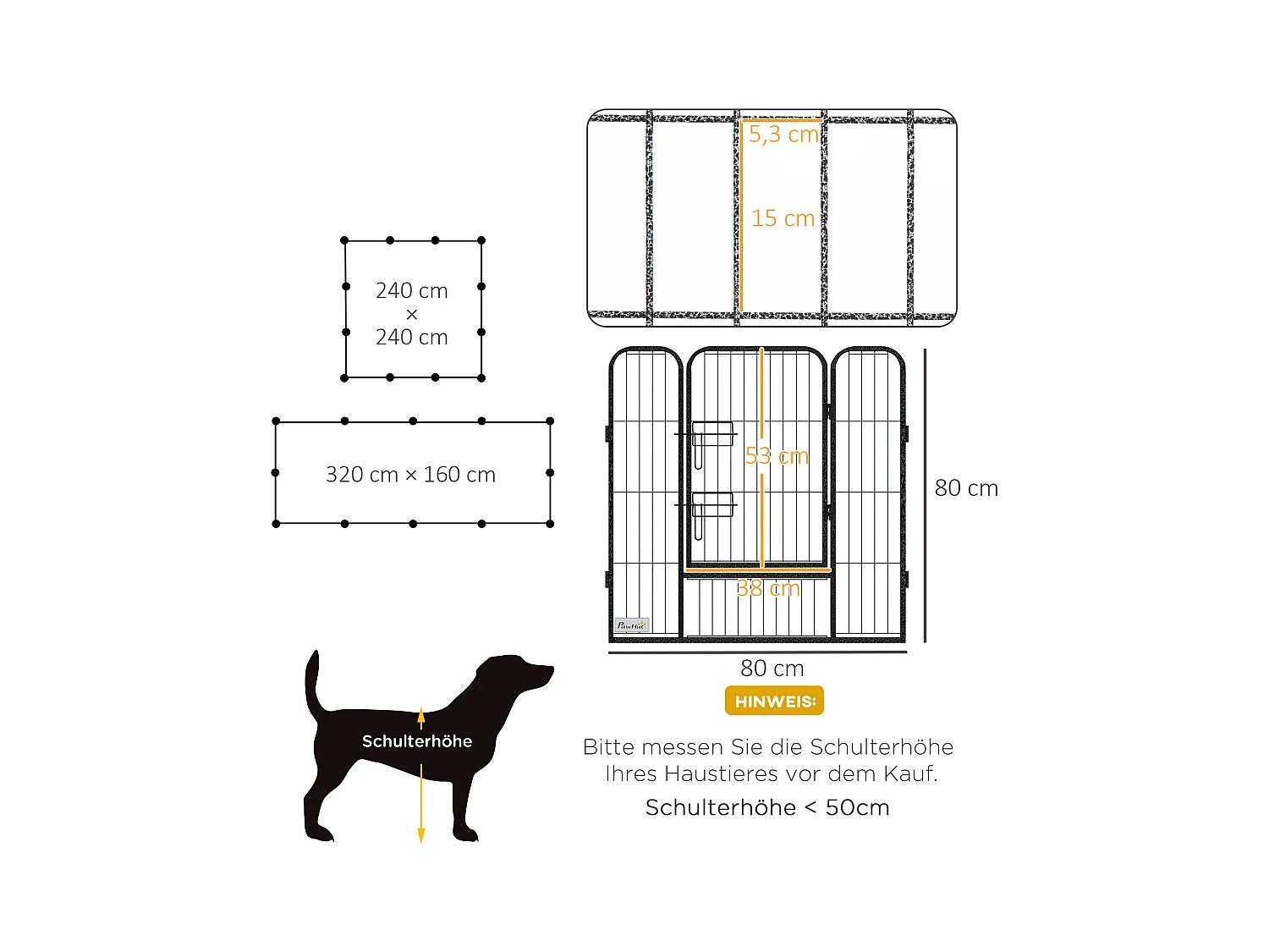 Parc pour chiots modulable, acier robuste, gris, avec 2 portes (80x80x1.5 cm)