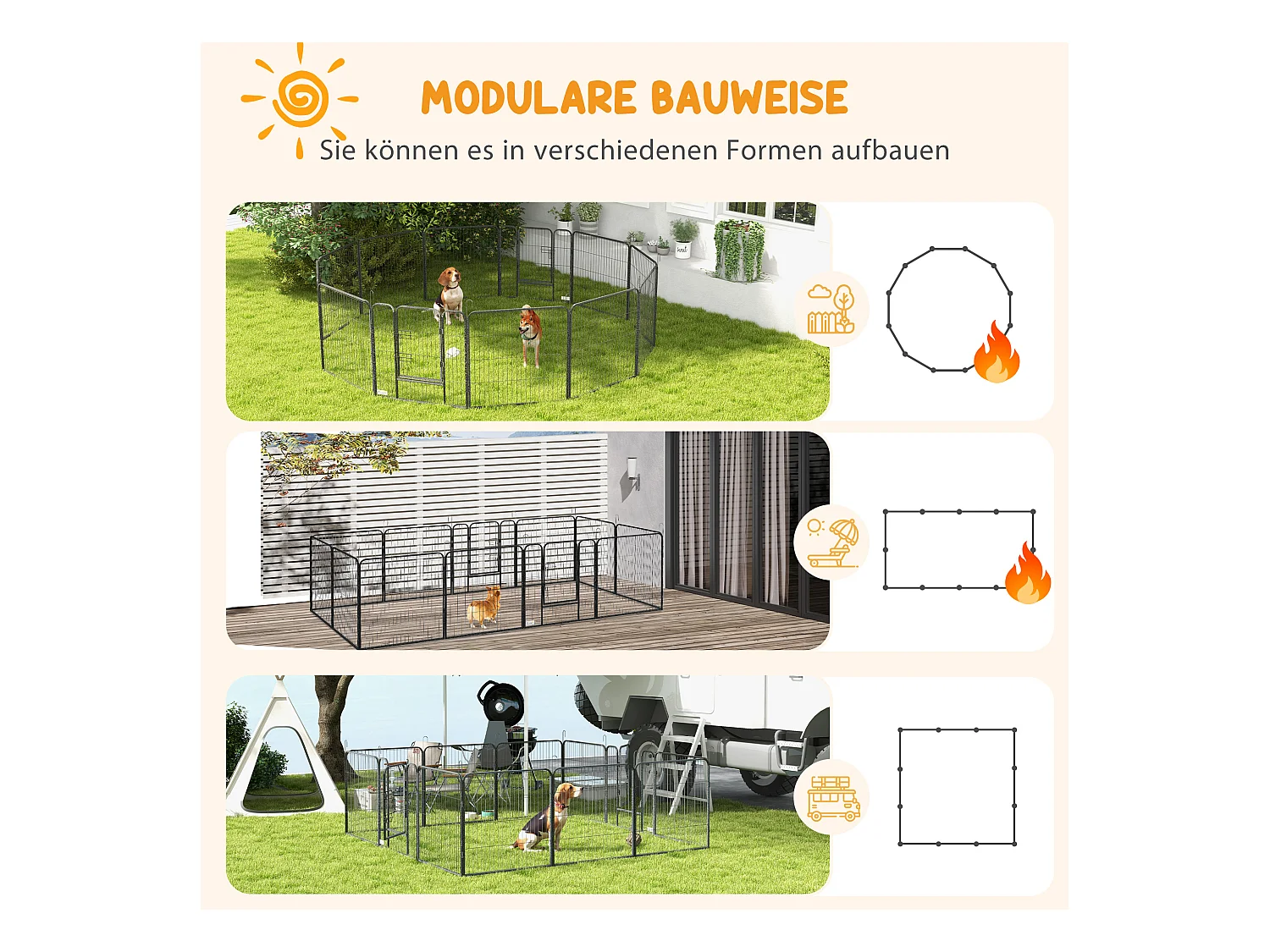 Parc pour chiots modulable, acier robuste, gris, avec 2 portes (80x80x1.5 cm)