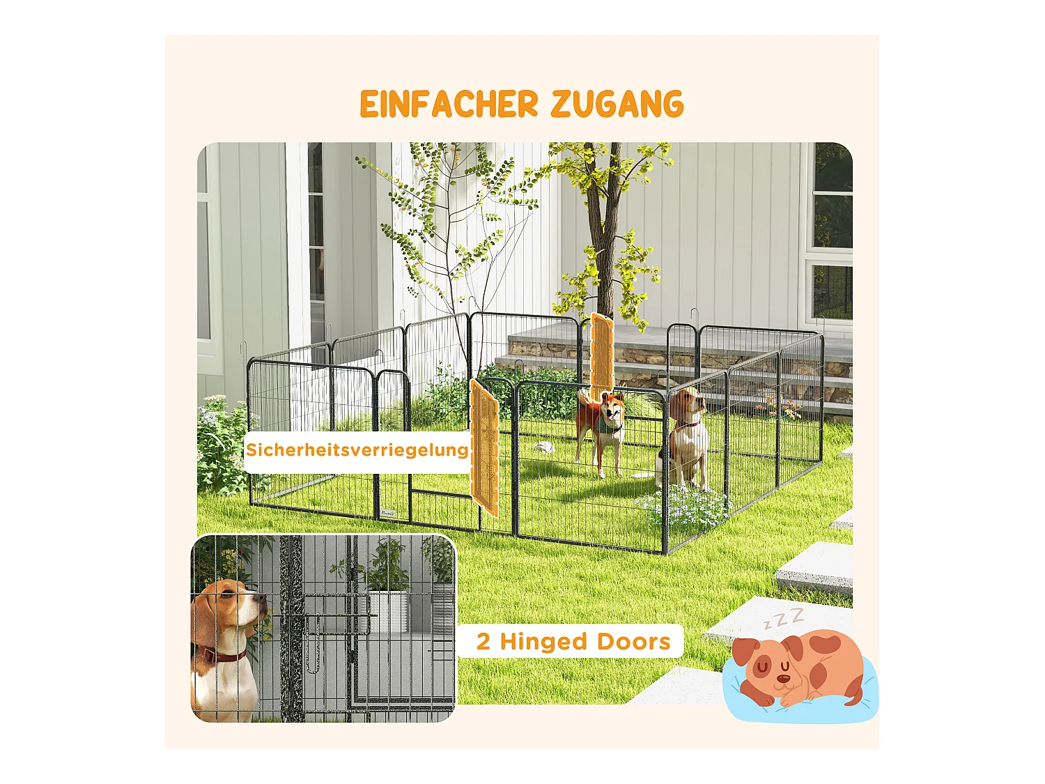 Parc pour chiots modulable, acier robuste, gris, avec 2 portes (80x80x1.5 cm)