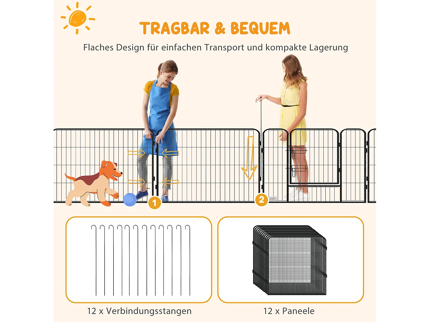 Parc pour chiots modulable, acier robuste, gris, avec 2 portes (80x80x1.5 cm)