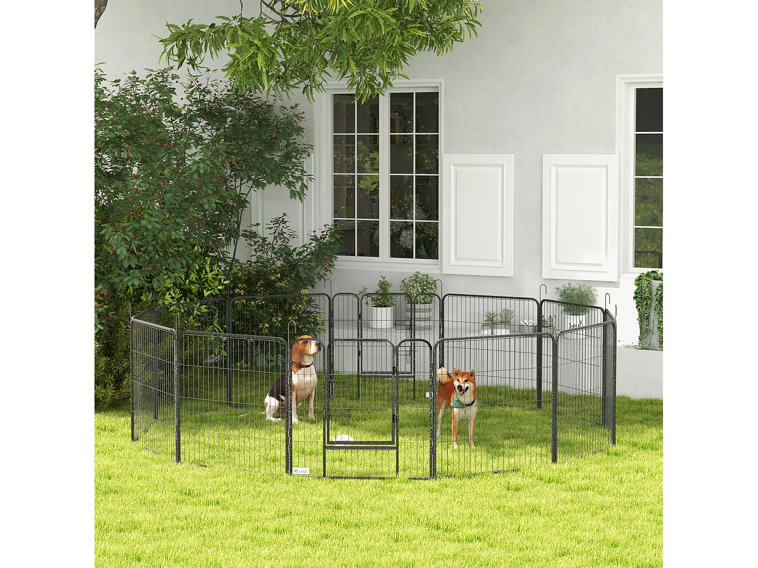 Modulaire puppyren, stevig staal, grijs, met 2 deuren (80x80x1,5 cm)