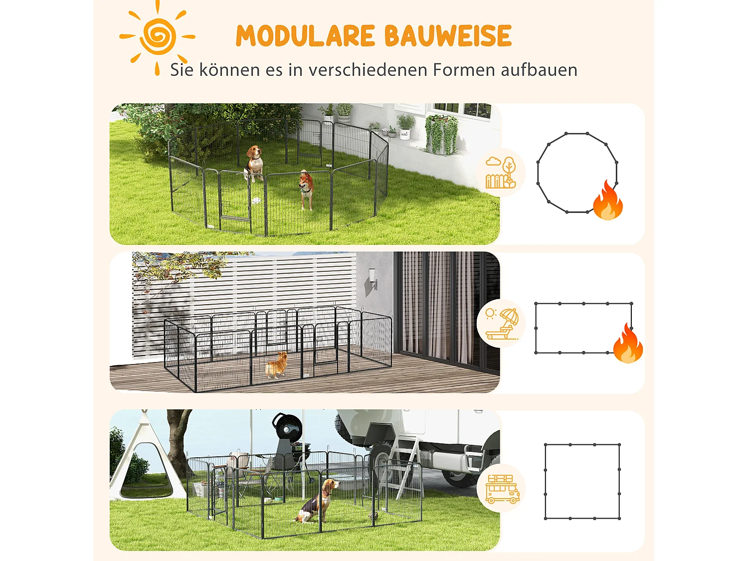 Modulaire puppyren, stevig staal, grijs, met 2 deuren (80x80x1,5 cm)