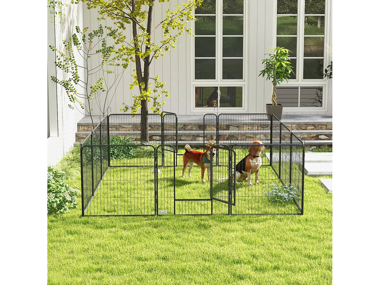 Modulaire puppyren, stevig staal, grijs, met 2 deuren (80x80x1,5 cm)