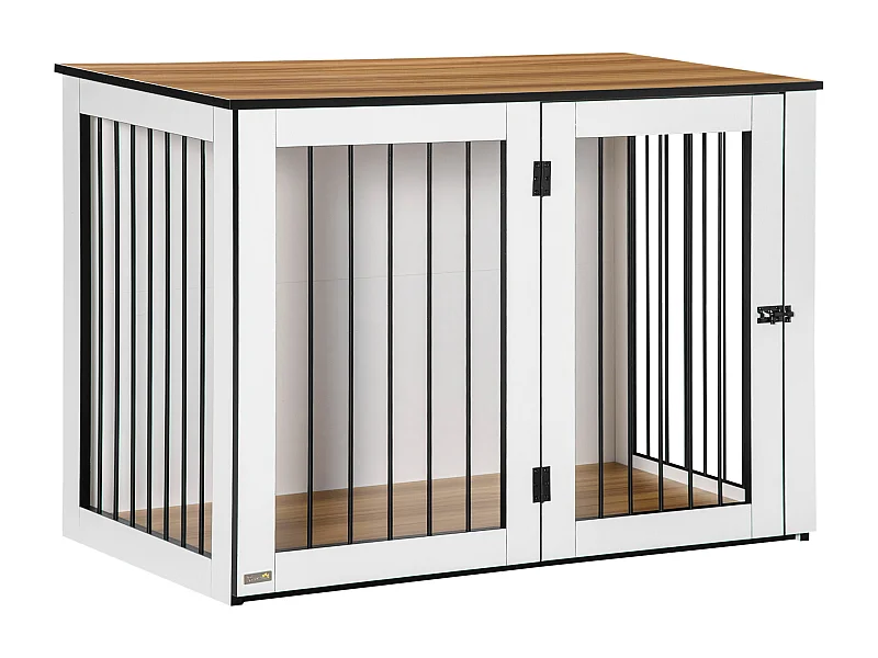 Cage pour chien design moderne, avec portes verrouillables, panneau de particules, noyer foncé et blanc (106x60x76cm)