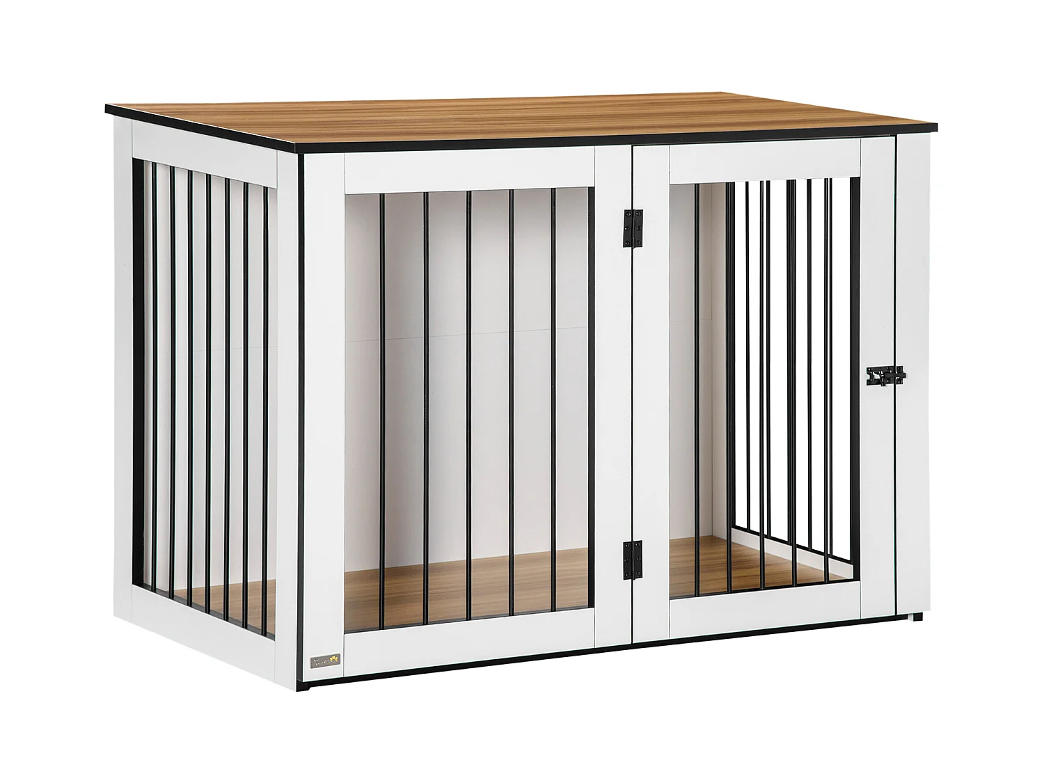 Cage pour chien design moderne, avec portes verrouillables, panneau de particules, noyer foncé et blanc (106x60x76cm)
