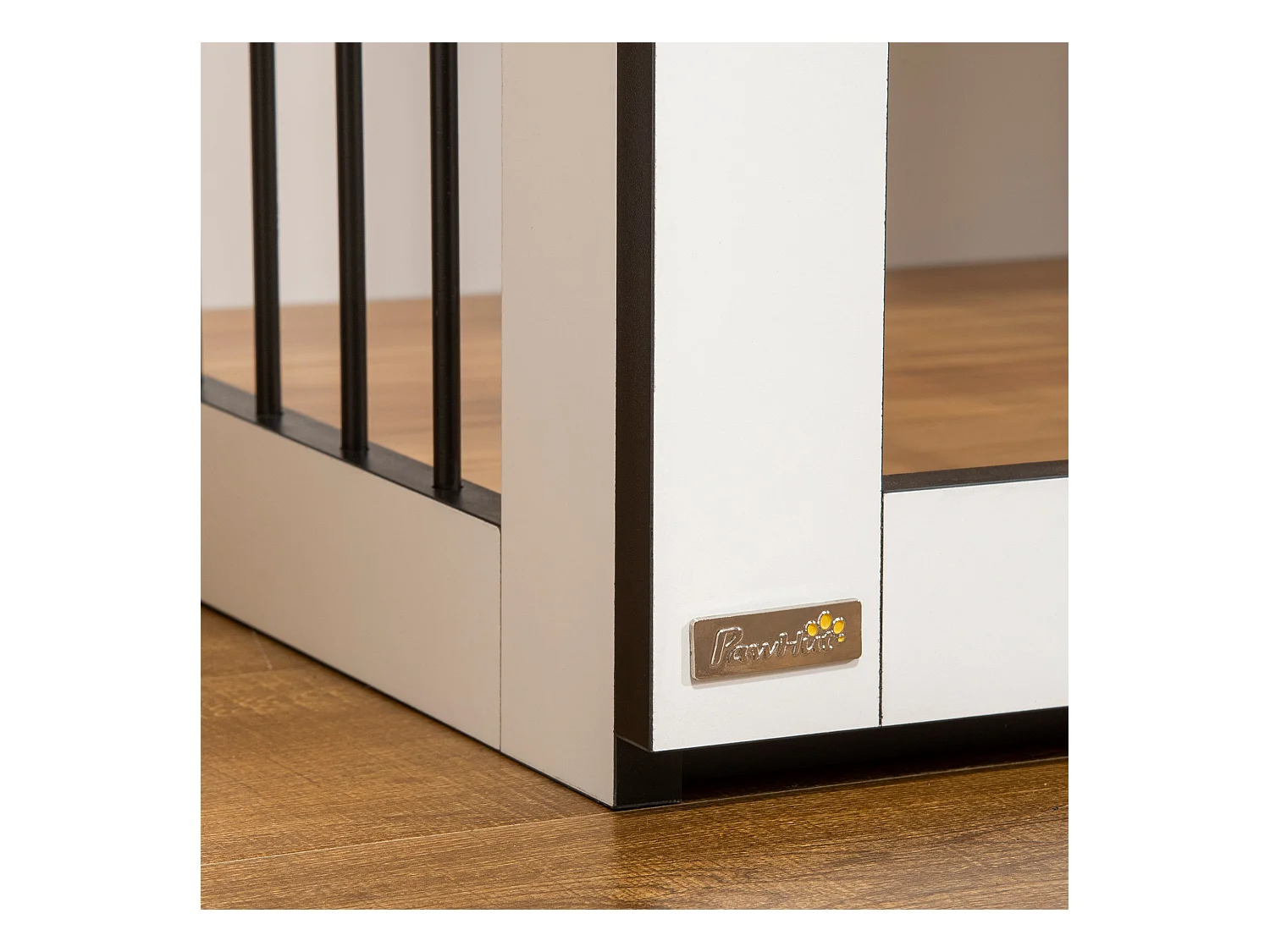 Cage pour chien design moderne, avec portes verrouillables, panneau de particules, noyer foncé et blanc (106x60x76cm)