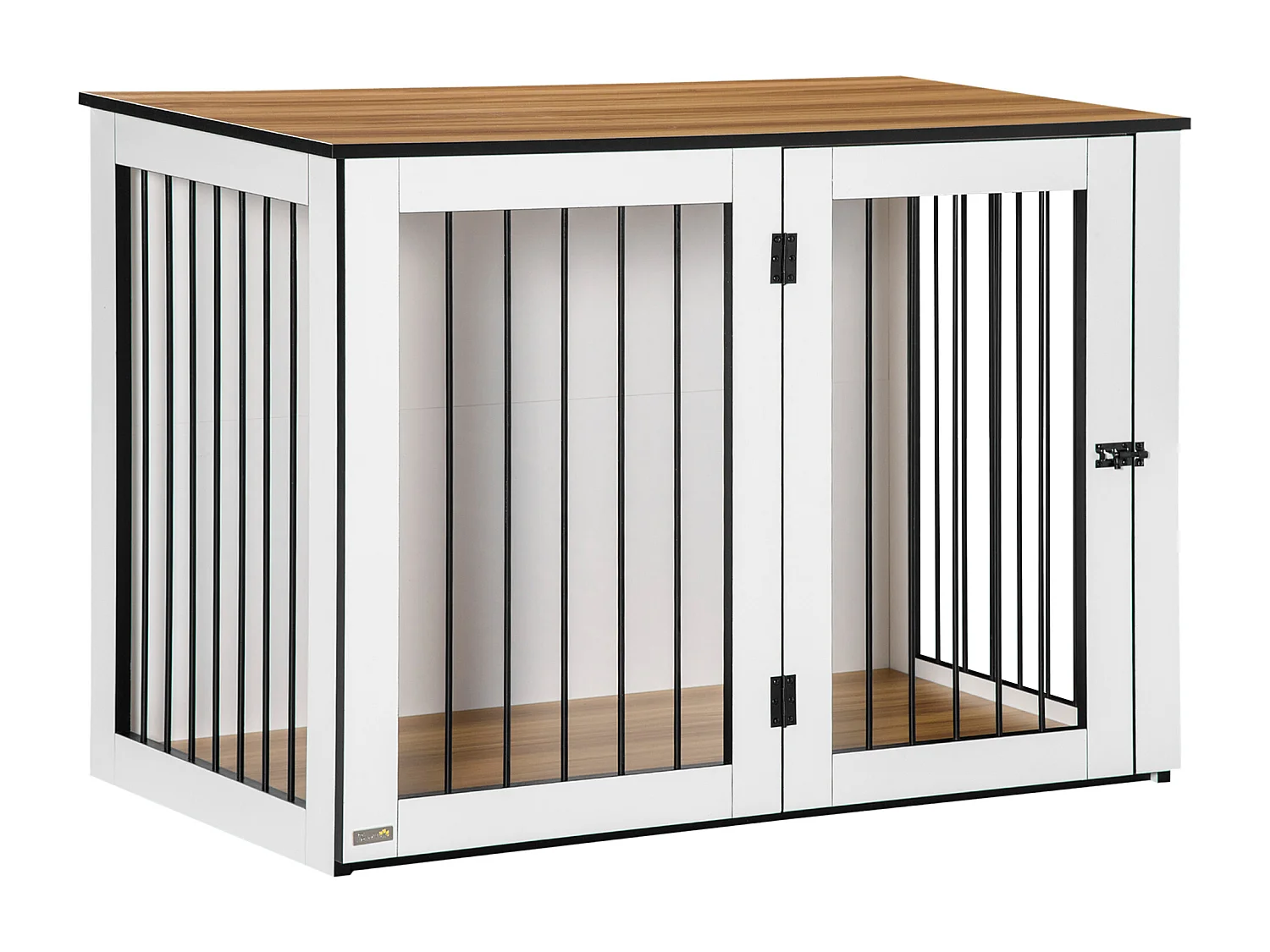 Cage pour chien design moderne, avec portes verrouillables, panneau de particules, noyer foncé et blanc (106x60x76cm)