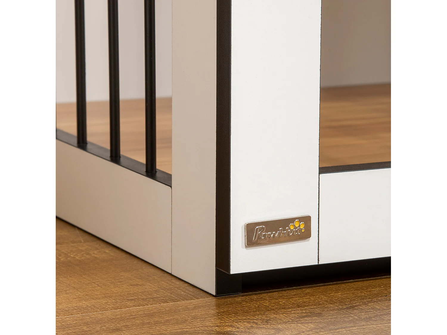 Cage pour chien design moderne, avec portes verrouillables, panneau de particules, noyer foncé et blanc (106x60x76cm)