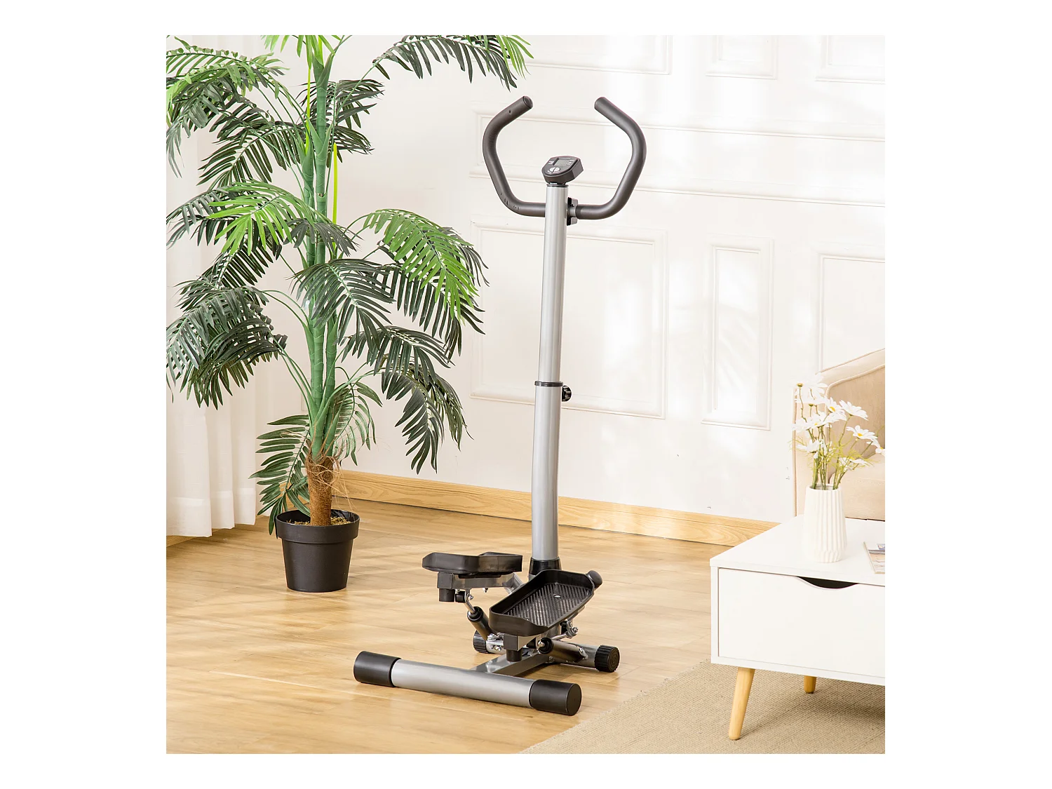 Stepper de fitness avec poignée, écran LCD, résistance hydraulique, ABS noir (55x53x128cm)