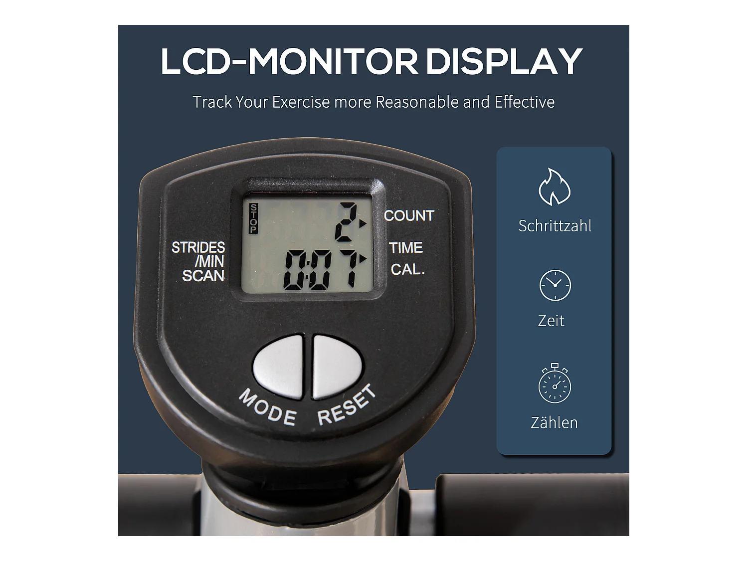 Stepper de fitness avec poignée, écran LCD, résistance hydraulique, ABS noir (55x53x128cm)