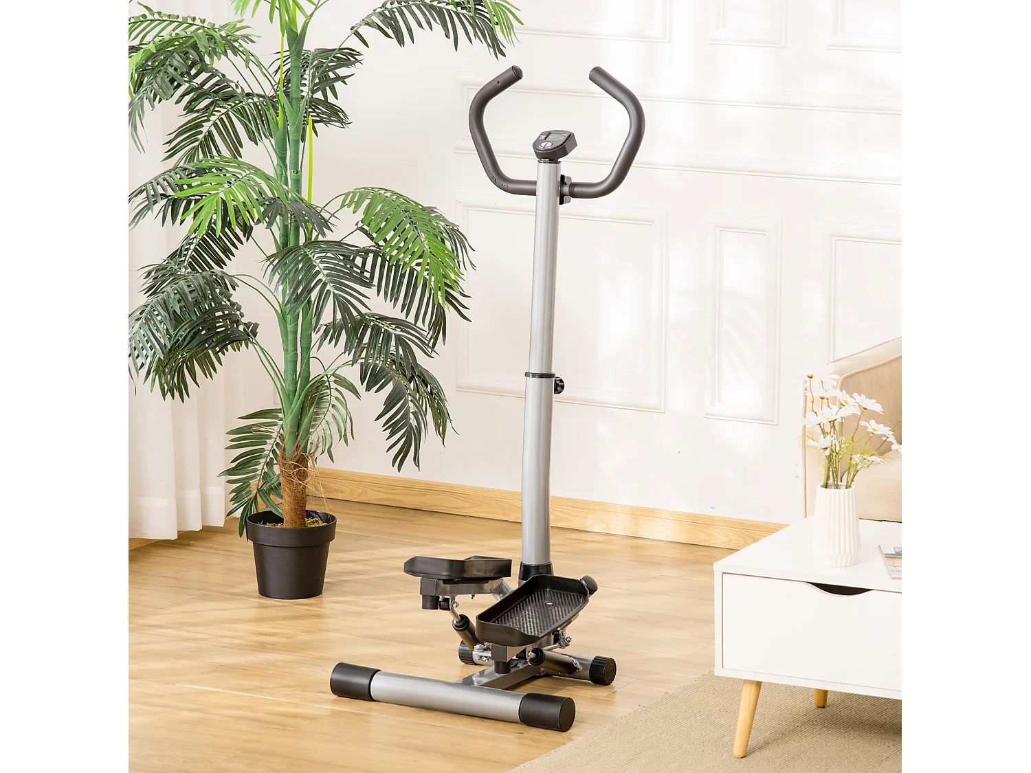 Stepper de fitness avec poignée, écran LCD, résistance hydraulique, ABS noir (55x53x128cm)