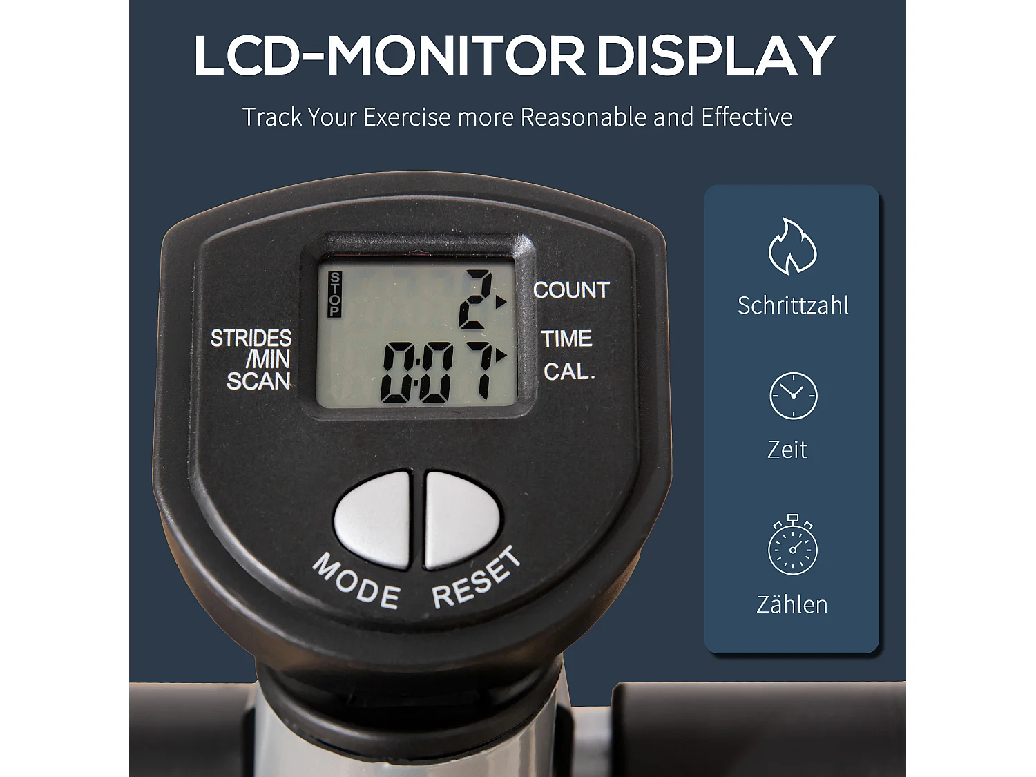 Stepper de fitness avec poignée, écran LCD, résistance hydraulique, ABS noir (55x53x128cm)