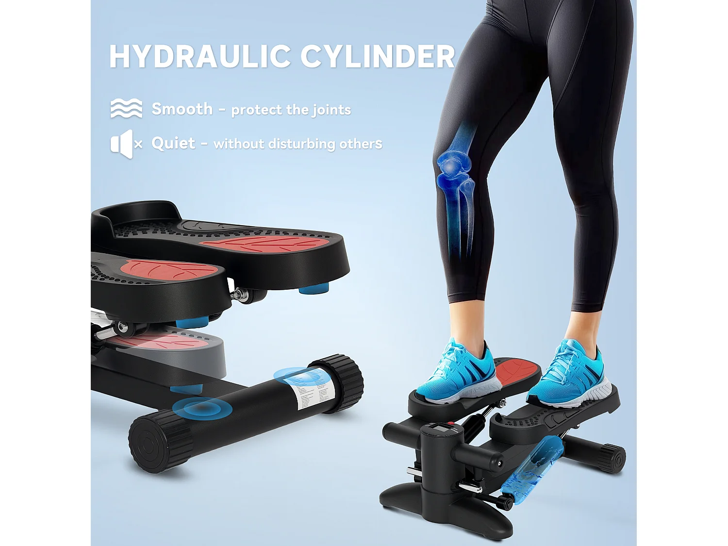 Mini-stepper avec écran LCD, compact, acier, noir (44.5x29x20 cm)