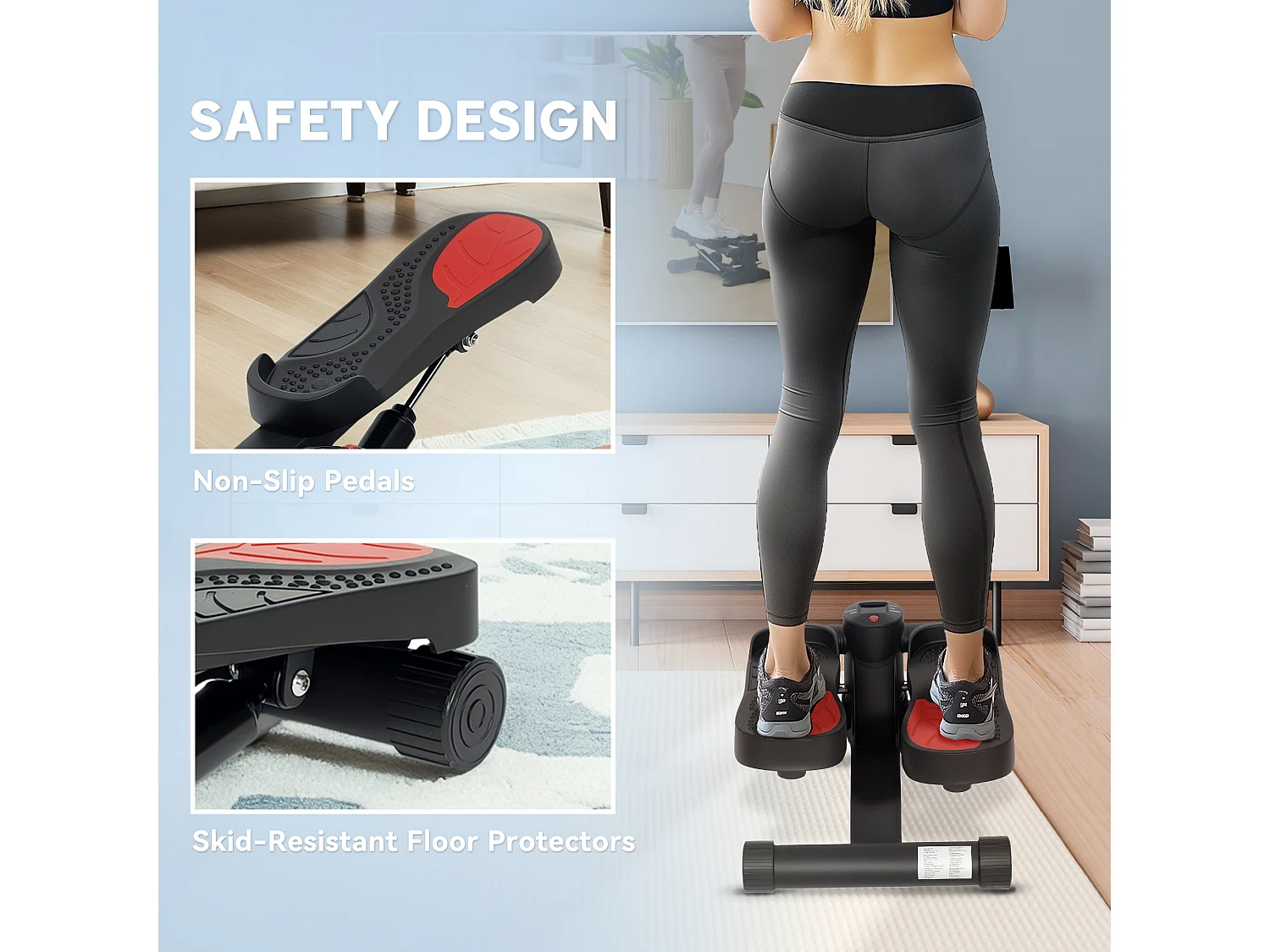 Mini-stepper avec écran LCD, compact, acier, noir (44.5x29x20 cm)