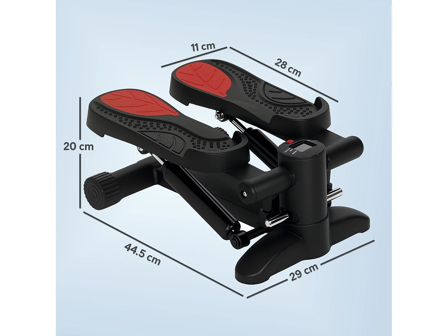 Mini-stepper avec écran LCD, compact, acier, noir (44.5x29x20 cm)