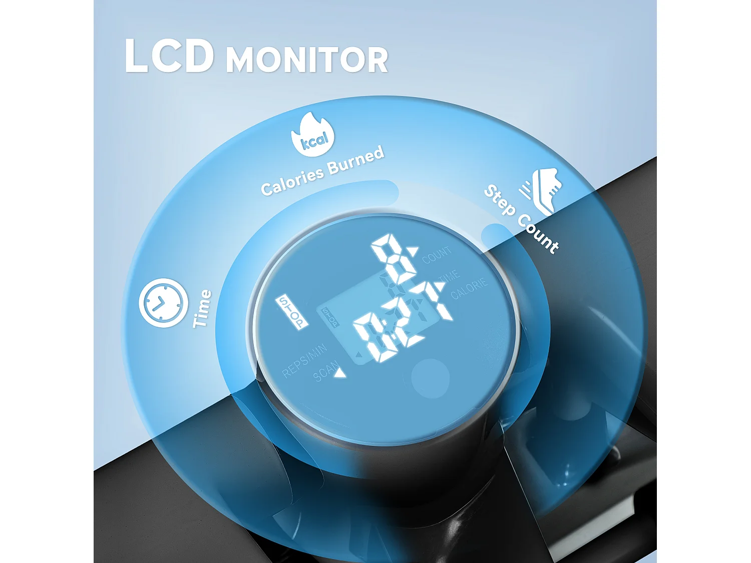 Mini-stepper avec écran LCD, compact, acier, noir (44.5x29x20 cm)