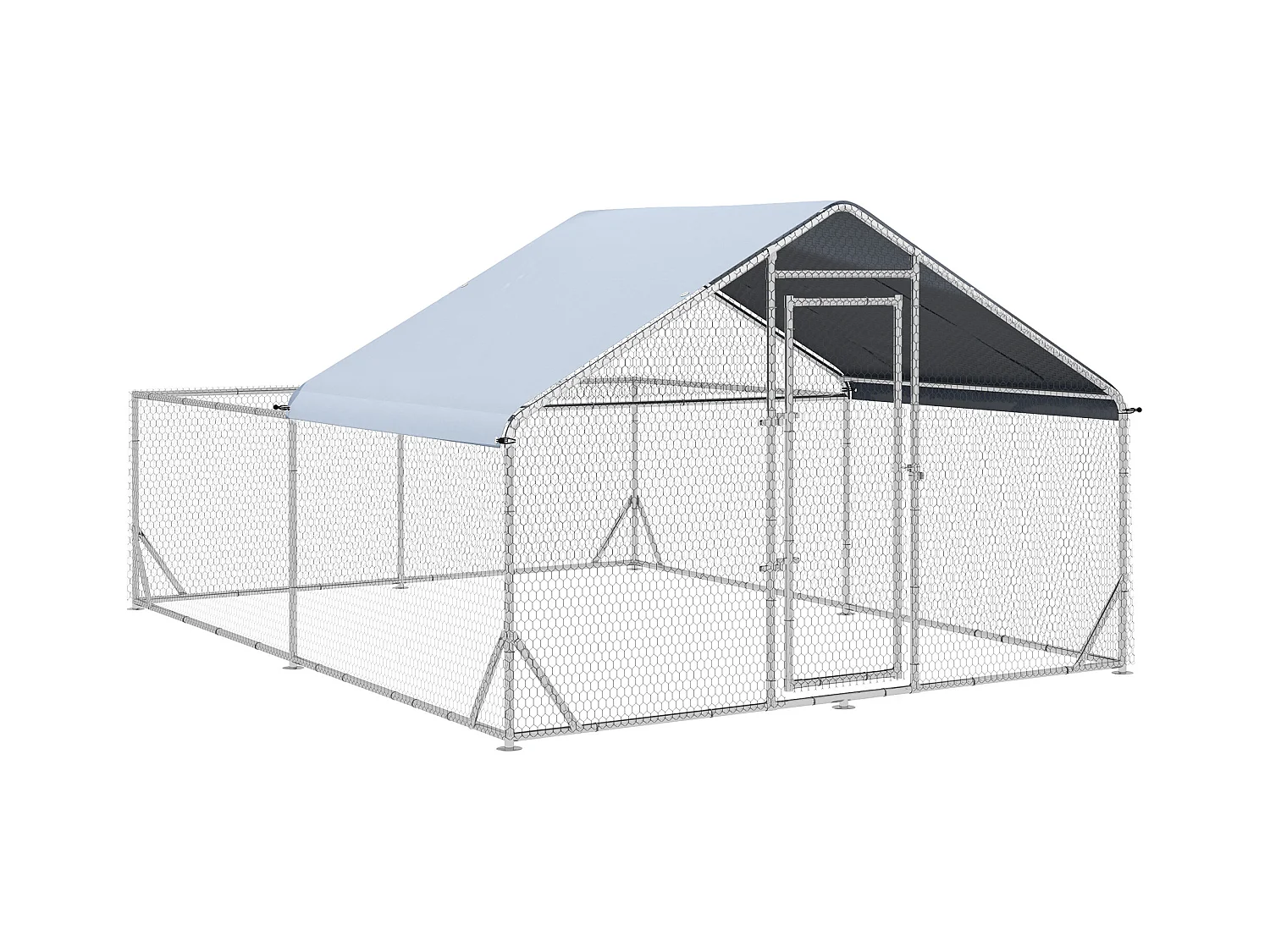 Enclos à volaille avec toit de protection solaire, acier, argenté (400x300x195cm)