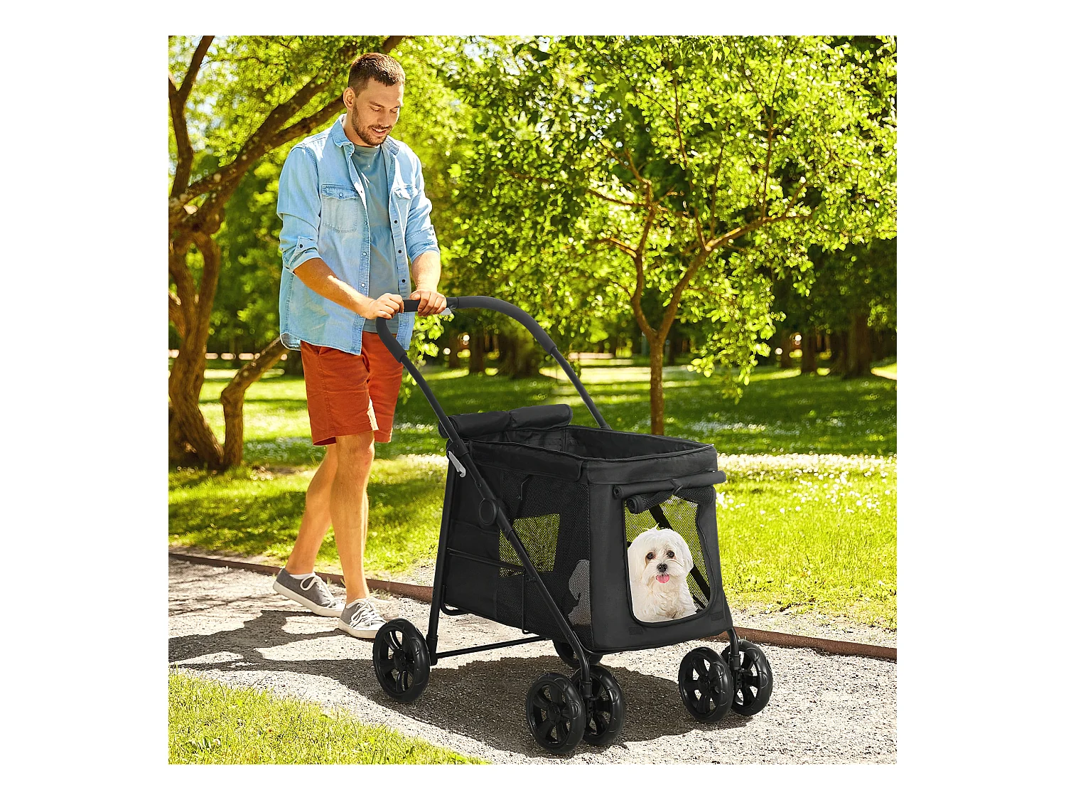 Remorque 3-en-1 pour chien, maison pour animal et transport, tissu Oxford, gris (132x65x74 cm)