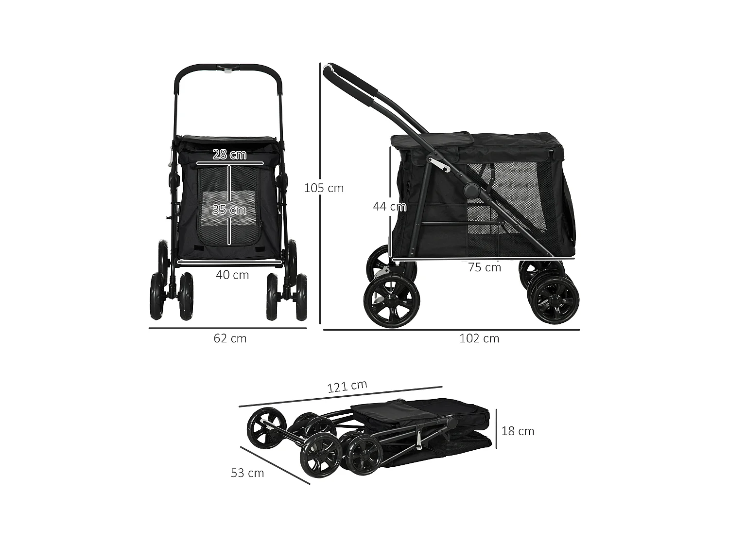 Remorque 3-en-1 pour chien, maison pour animal et transport, tissu Oxford, gris (132x65x74 cm)