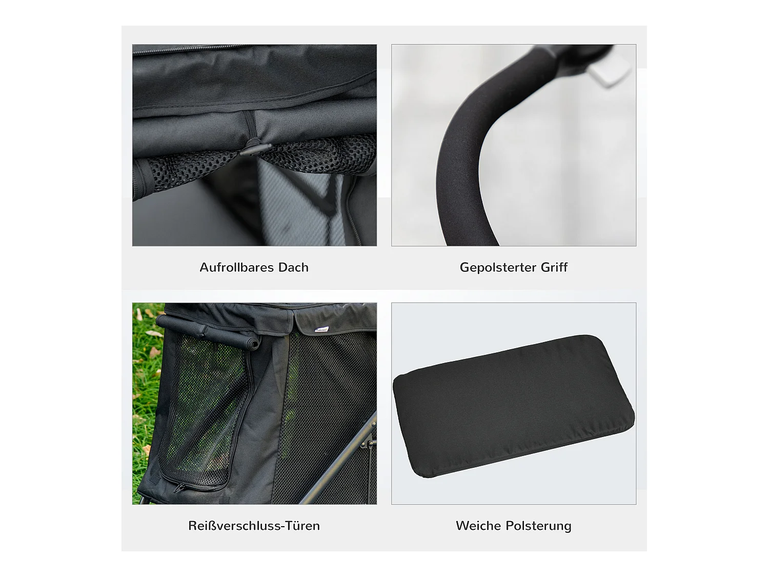 Remorque 3-en-1 pour chien, maison pour animal et transport, tissu Oxford, gris (132x65x74 cm)