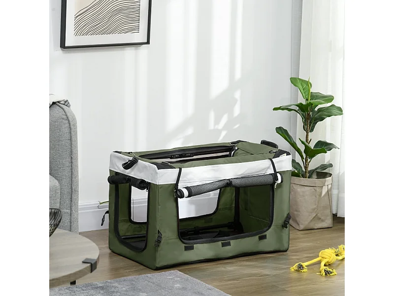 Poussette pliante 2 en 1 pour chien et chat jusqu'à 10 kg, polyester, vert foncé, avec coussin et filets (81x58x97.5cm)